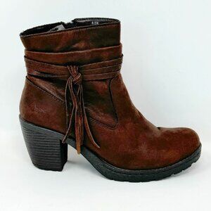 BOC Womens Brown Vegan Leather Tassel Accent Side Zip Heeled Booties Size 8.5